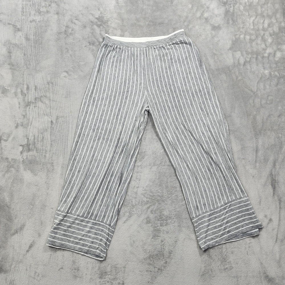 Donna Karan Pants Womens M Gray Stripe Modal Jersey Wide Leg Lounge Sleep Pajama
